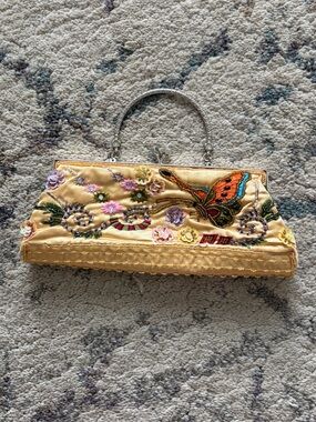 Vintage Beaded Sequin Butterfly Flower Clutch Bag